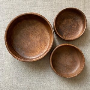Set of Three Wooden Bowls, Salad Fruit Nuts Serving Bowls, Serveware